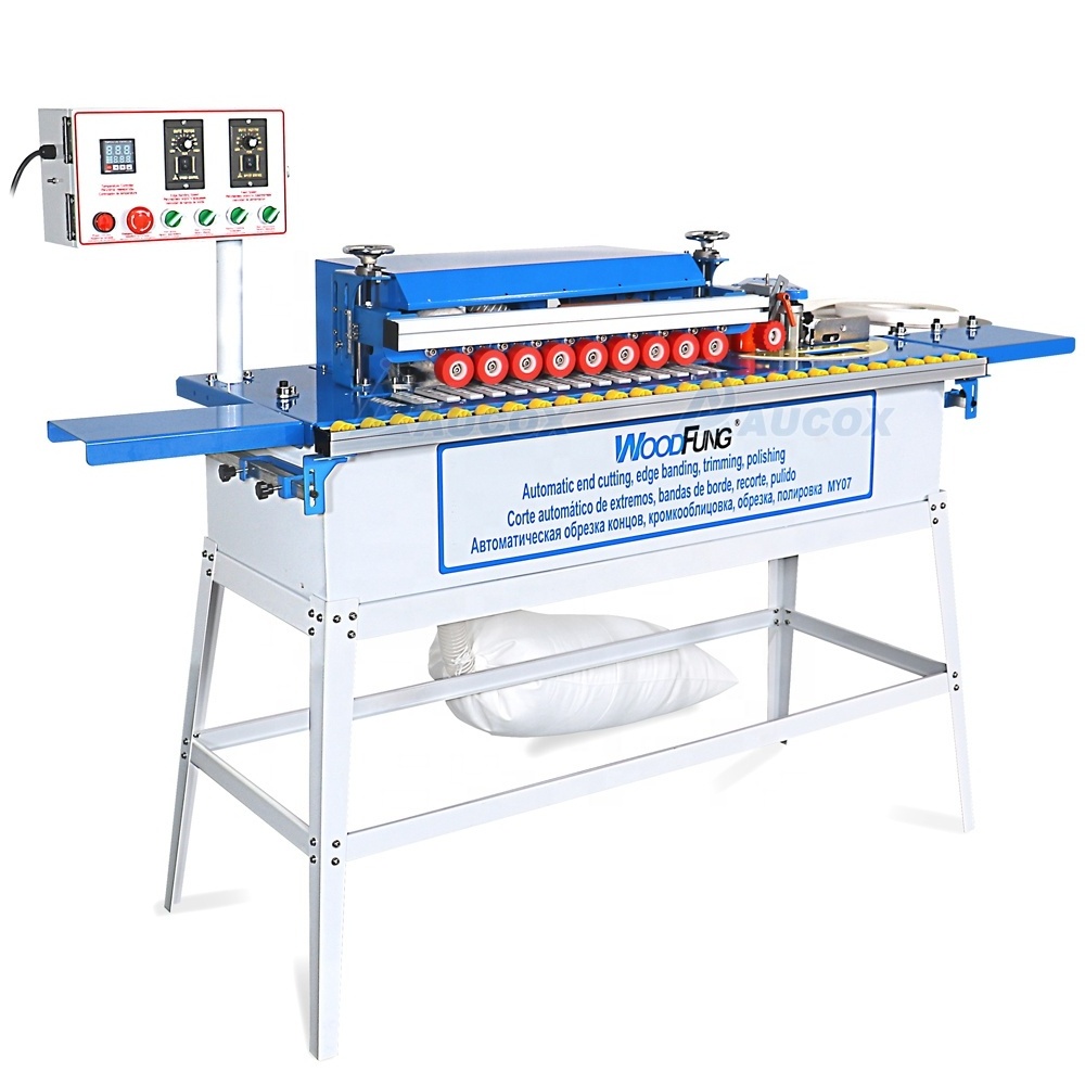 MY-07 75KG Weight mini automatic wood edge banding machine with light double glue cover for portable with sliding roller