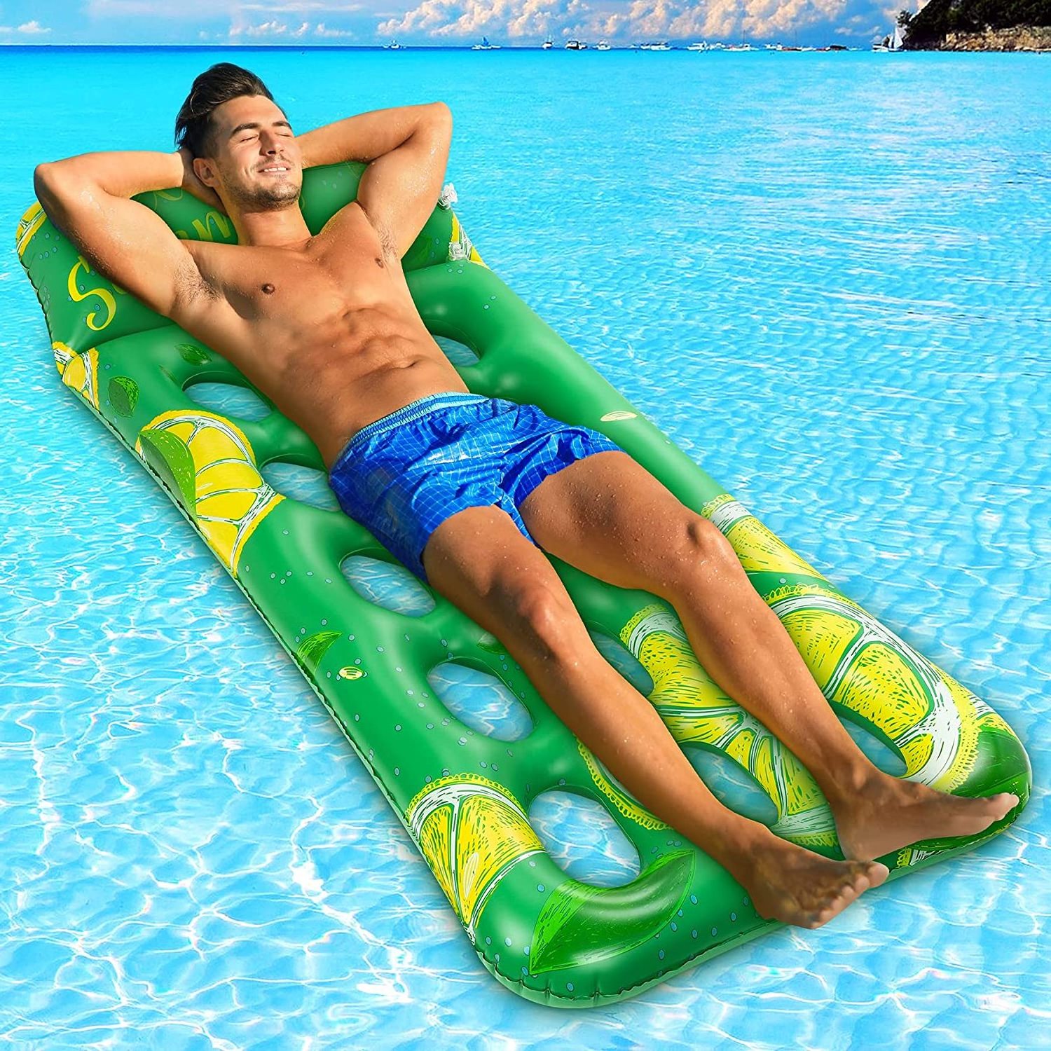 Lemon Floating Pool Lounger, Inflatable Water Contour Lounge Portable Tanning Pool Float Swimming Pool Mattress for Adults