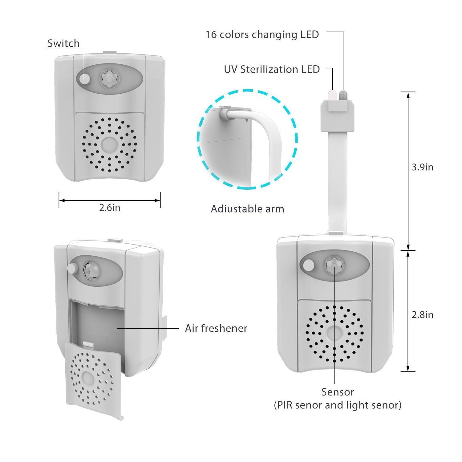 Vofull Waterproof Rechargeable LED Motion Sensor Activated UV Toilet Bowl Seat Night Light with Sensor