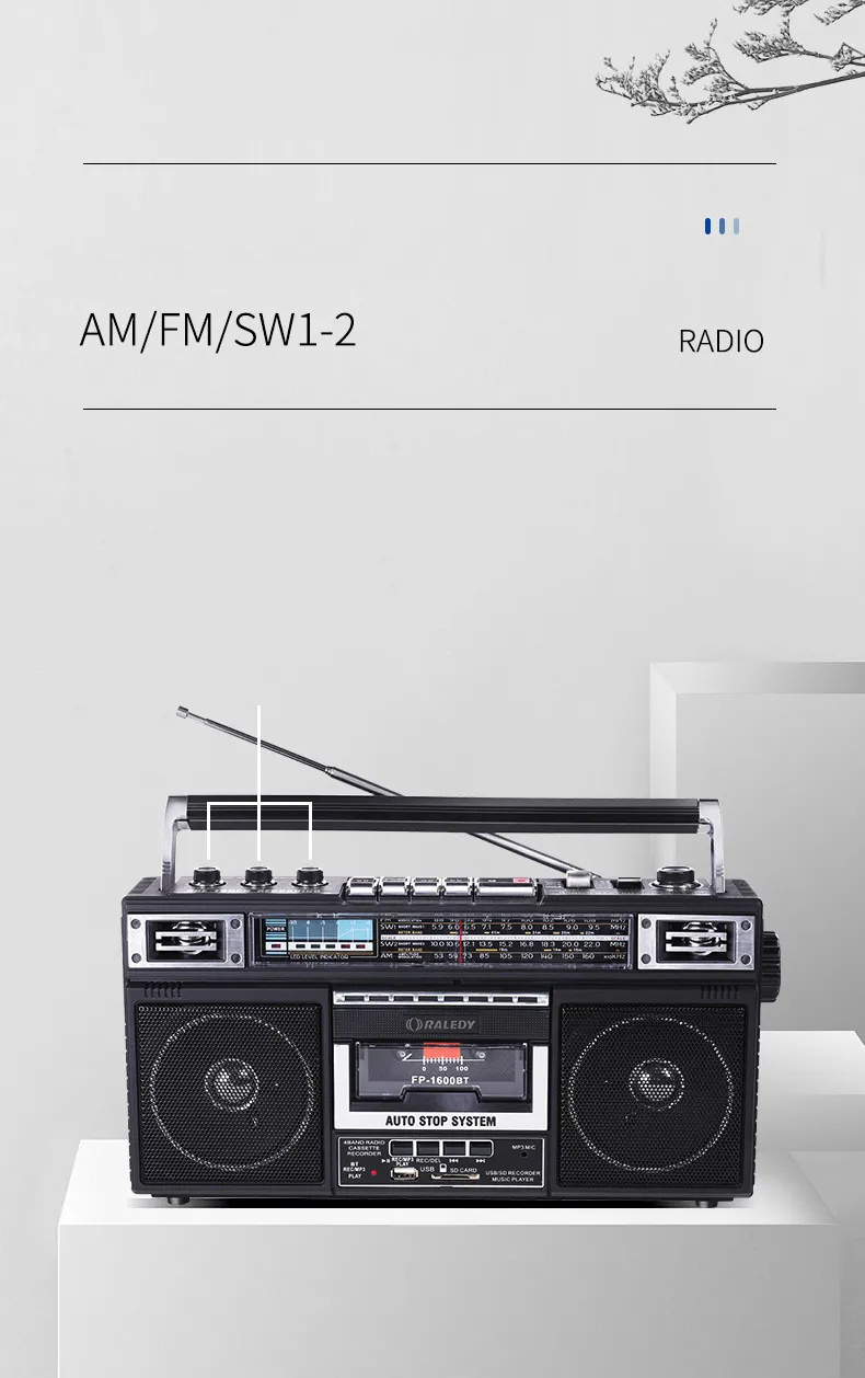 Potable Retro Boombox Cassette Radio Player AM FM Classic Cassette Recorder Stereo Speaker