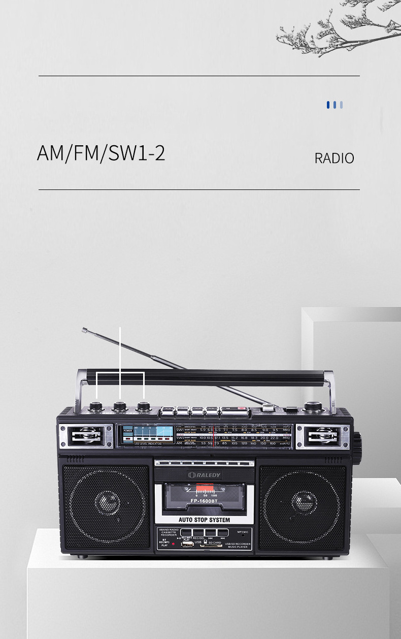 Vofull Retro Boombox Cassette Player AC Powered or Battery Operated Stereo AM/FM Radio with Big Speaker and Earphone Jack