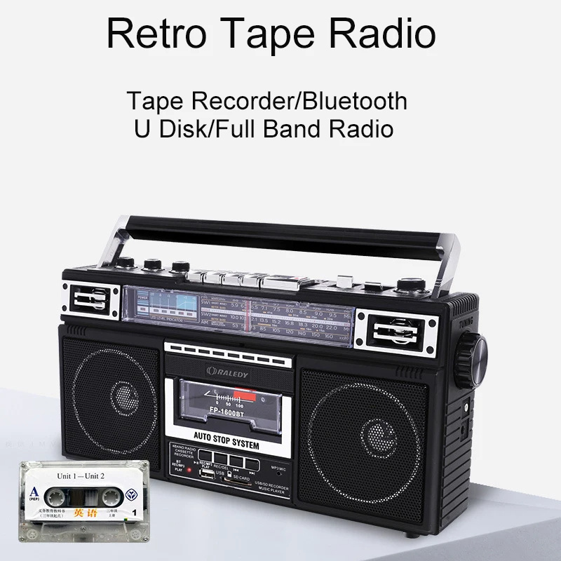 Potable Retro Boombox Cassette Radio Player AM FM Classic Cassette Recorder Stereo Speaker