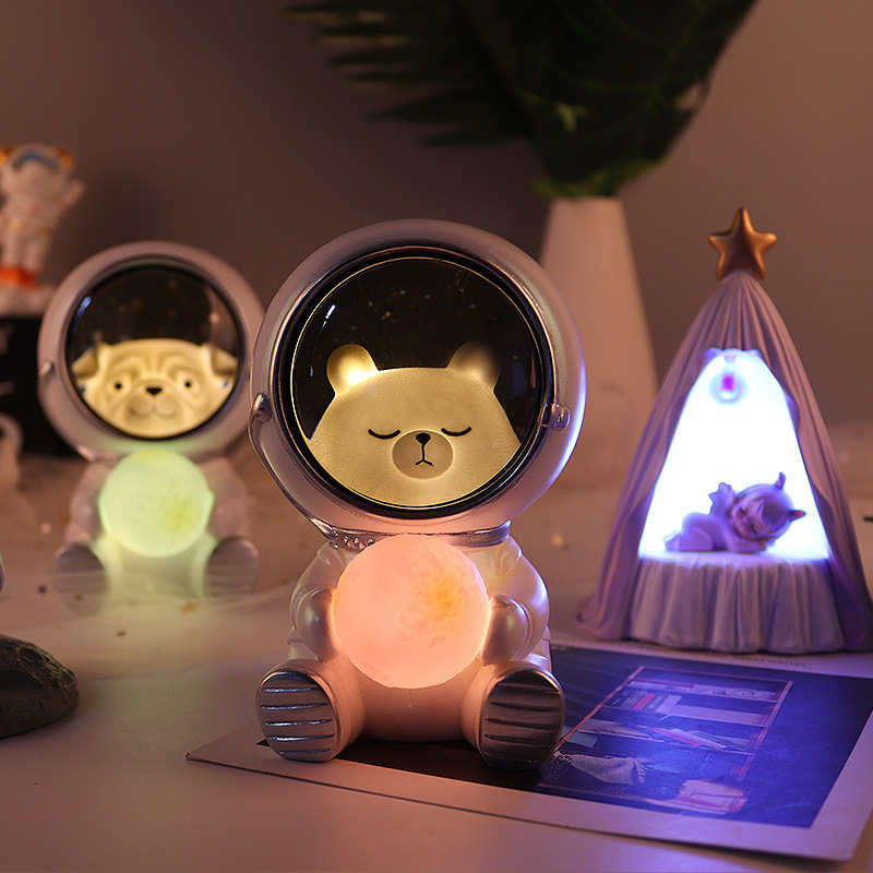 Vofull LED Moon Lamp Dog Cat Bear Night Light Cute Galaxy Guardian Pet Astronaut Night Light