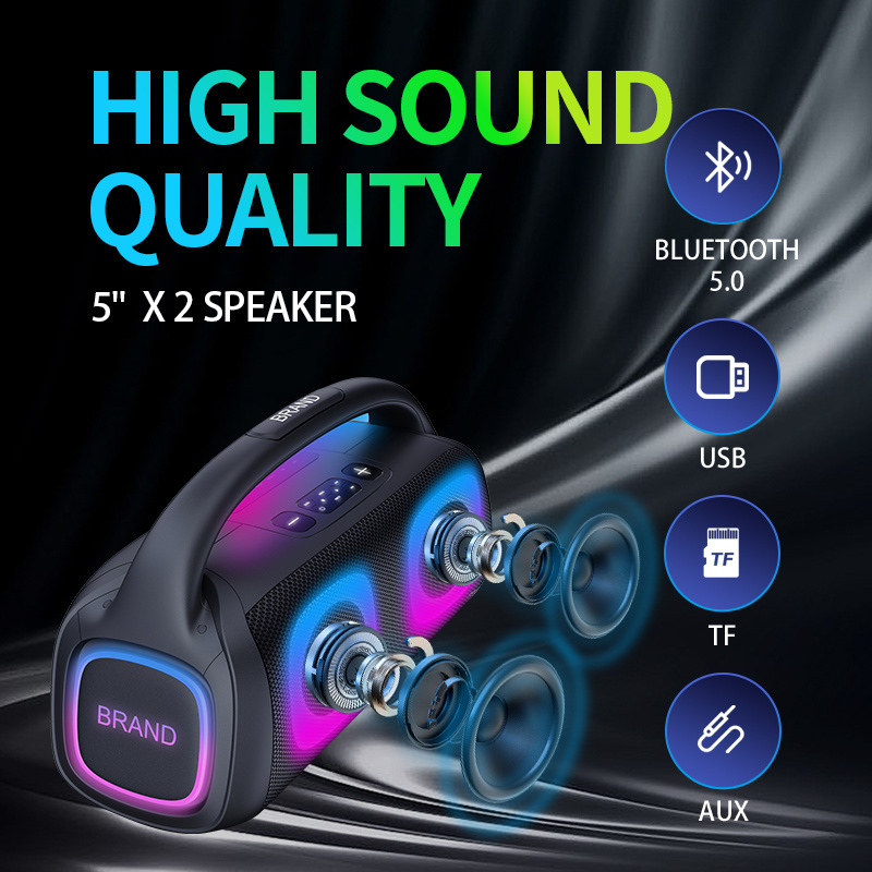 Portable Bluetooth Loud Sound Party Speaker RGB Light Multiple Functions Popular Hot Selling Outdoor Music Black Plastic Active