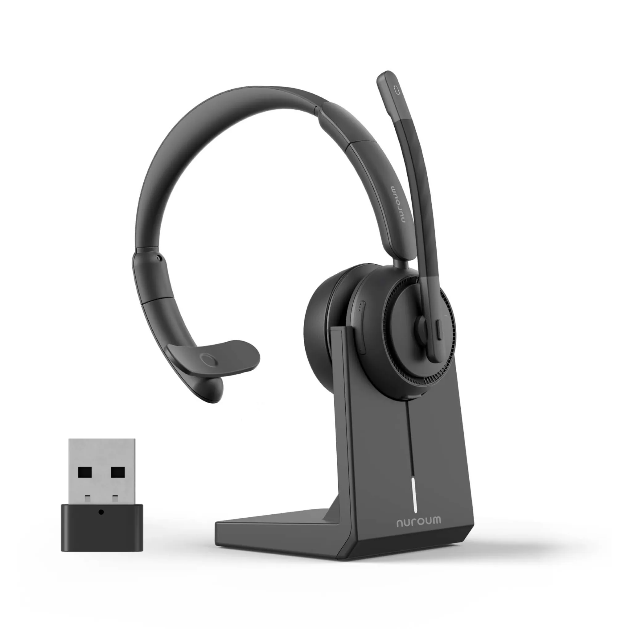 ENC Bluetooth Wireless Single Ear Headphone Dual Mic Headset With Charging Stand For Telephone Operator Truck Driver