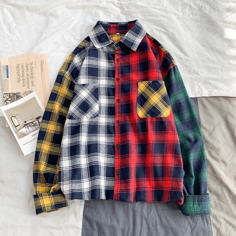 wholesale custom Crazy Shirts Tee Utility Factory Elbow Patch Raw Edge Flannel Shirt With High Quality Men's