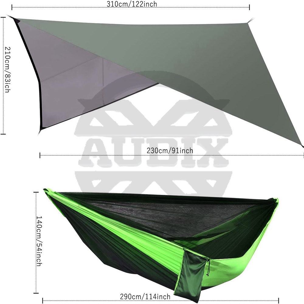 New Arrival Camping Hammock with Rainfly Tarp and Mosquito Net Portable Single Double Hammock Tent with Tree Strap Outdoor Hammo