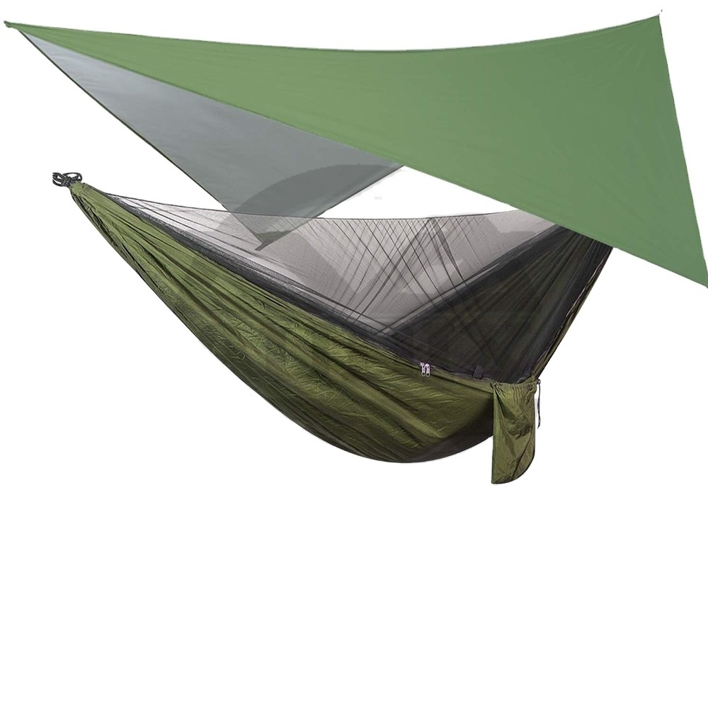 New Arrival Camping Hammock with Rainfly Tarp and Mosquito Net Portable Single Double Hammock Tent with Tree Strap Outdoor Hammo