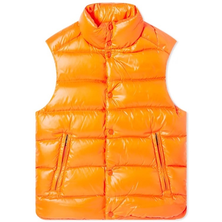 Customized OEM winter windbreaker plain neon orange down Sleeveless puffer vest  for men In Unique Style