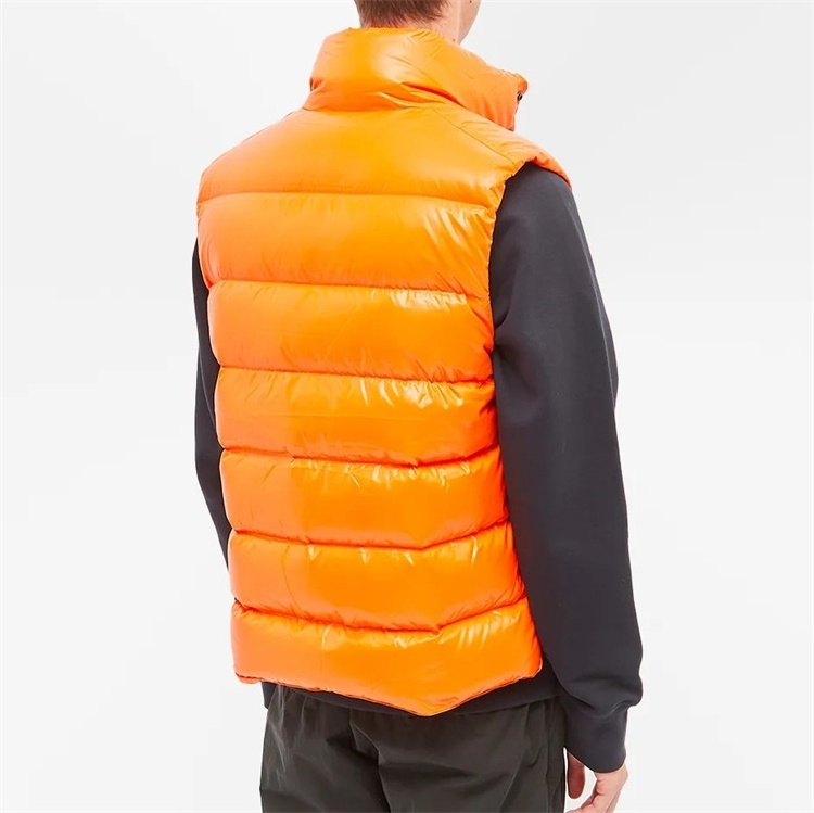 Customized OEM winter windbreaker plain neon orange down Sleeveless puffer vest  for men In Unique Style