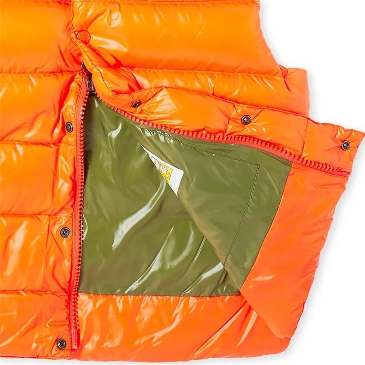 Customized OEM winter windbreaker plain neon orange down Sleeveless puffer vest  for men In Unique Style