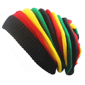 Custom Men's Women's Knit Ski Hat Hip-Hop Jamaican Rasta Stripe Winter Warm Hat Long Knit Hat