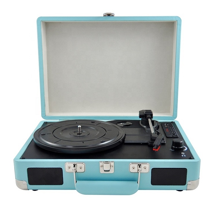 Home Bluetooth Wireless Auto Stop 3 Speed Suitcase Vinyl Record Player Turntable with Cartridge