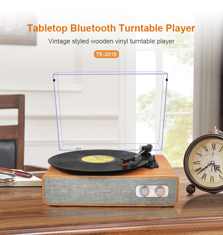 TE-2018 New Design High Quality Table Top Built-in Speakers Moving Magnet Cartridge Vintage LP Vinyl Records Bluetooth Turntable