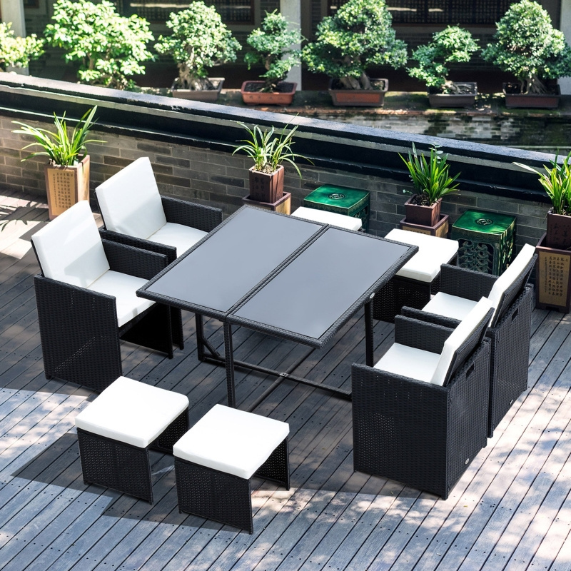 Audu cheap Modern Balcony Furniture Rattan Dining Table Set Wicker Garden Patio Outdoor Cube Seating