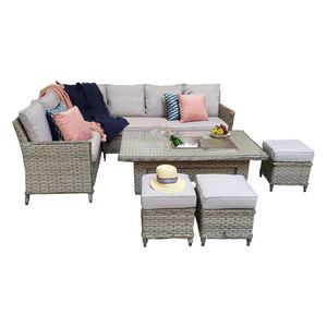 Outdoor Rattan Garden Furniture Corner 5 Seater Sofa Set With Cushions & Ice Bucket Table