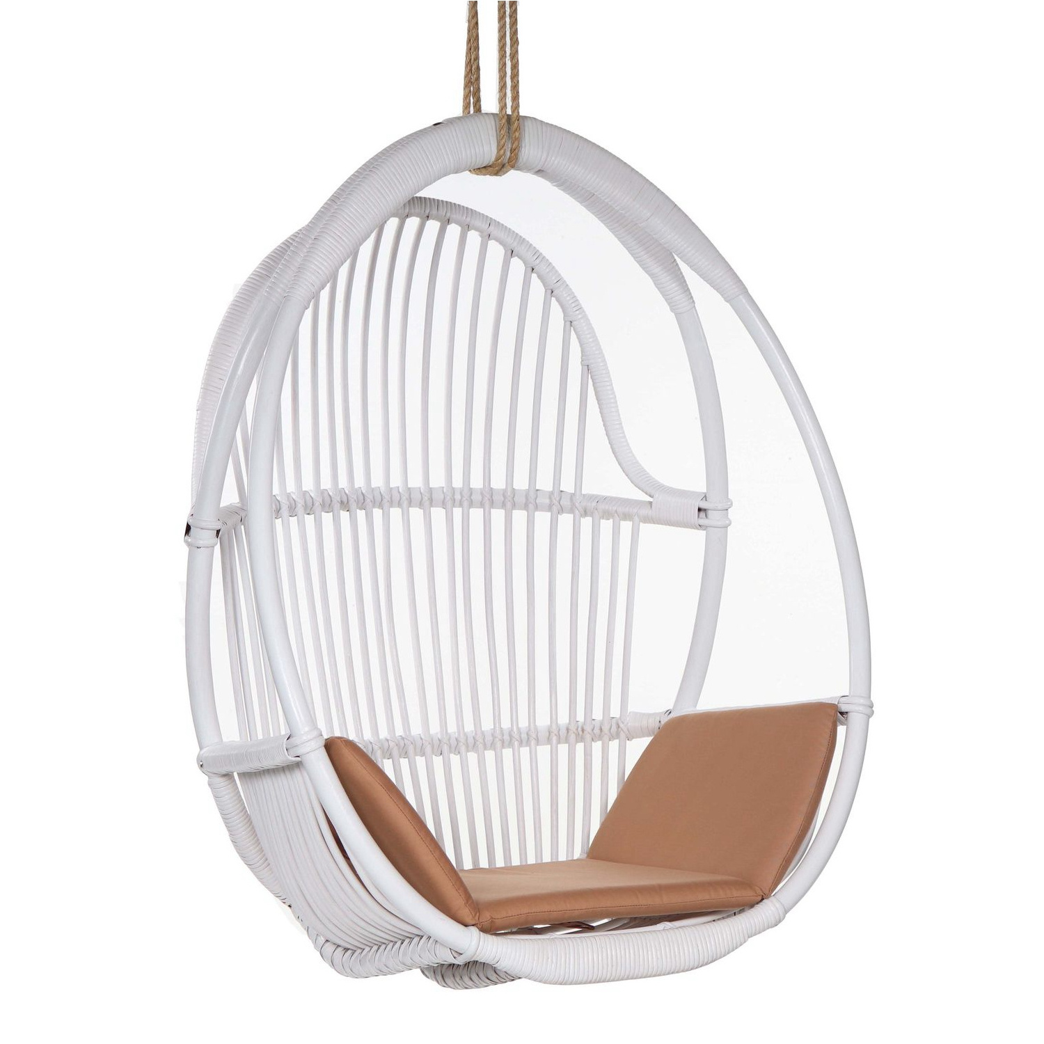 White Patio Swings Rattan Wicker Outdoor Ceiling Rope Chair Single Hanging Chair