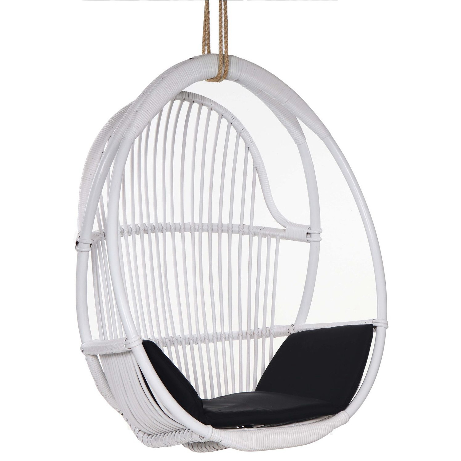 White Patio Swings Rattan Wicker Outdoor Ceiling Rope Chair Single Hanging Chair