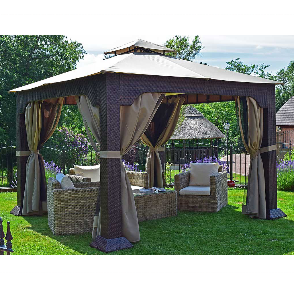 Aluminium Outdoor Gazebo Tent 3*3 meter Wicker Poly Rattan Garden Pavilion With Mosquito Netting