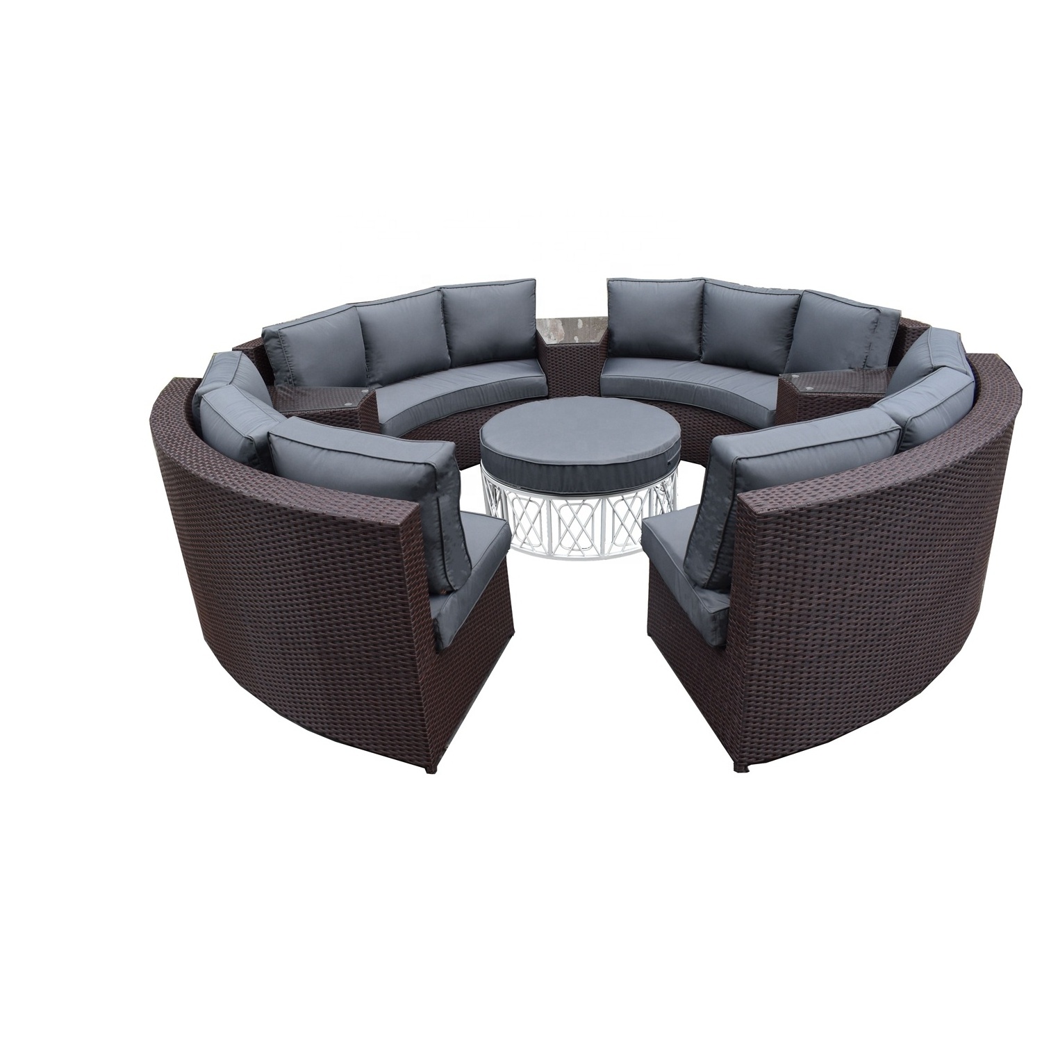 Outdoor Big Family Balcony Patio 500cm Round Sofa Furniture with flower table