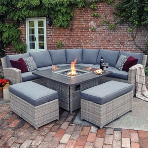 Balcony Terrace Wicker Outdoor Garden Patio Cheap London Rattan Furniture Outdoor Sofas Set With Propane Tank Fire Pit