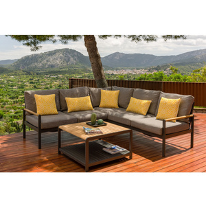 Luxury Cheap Sectional Deep Lounge set Seating Patio Garden Set Outdoor Furniture Alloy Aluminum Seating Teak Wood Lounge Sofa