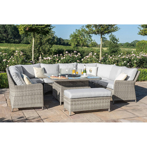 Backyard Outdoor Furniture Sets Waterproof Garden Outdoor Sectional Oxford Grey Rattan Luxury U-shaped Sofa Set With fire pit