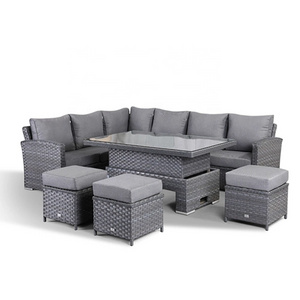 Audu quality test Passed Outdoor Rattan Garden UK Fire Resistant Wicker L Corner Sofa Set With Bench Rising Table