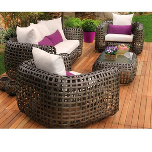 Audu Garden Hand Woven Rope Brown Rattan Coastal Outdoor Sofa