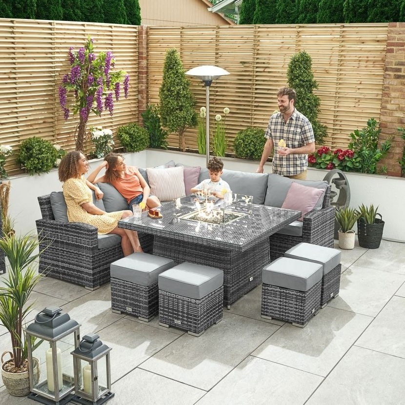 AUDU Southampton BBQ CAS Certificates Gas Rectangle Outdoor Fire Pit Table Rattan Fireplaces Dining Table Set Fire Pit