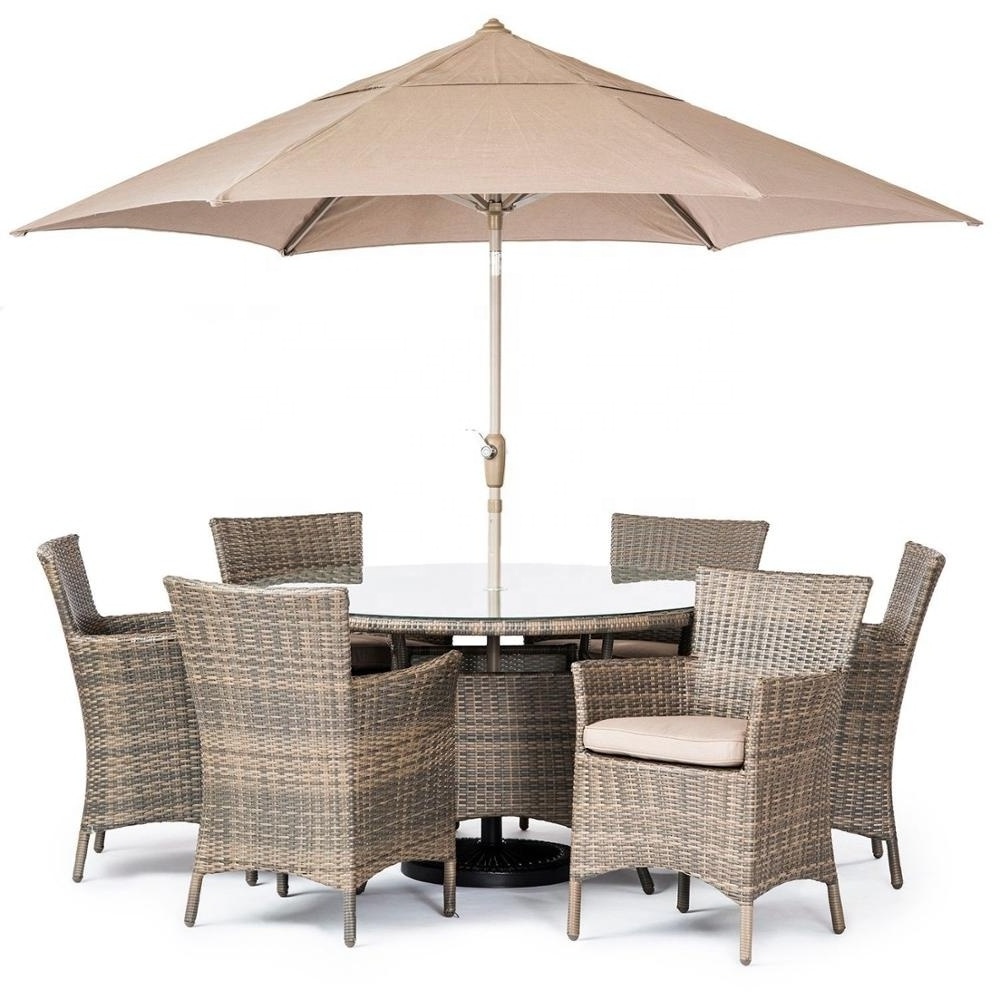 Audu Commercial Outdoor Garden Rattan Set Restaurant Furniture Dining Table And Chair With Umbrella in Dubai