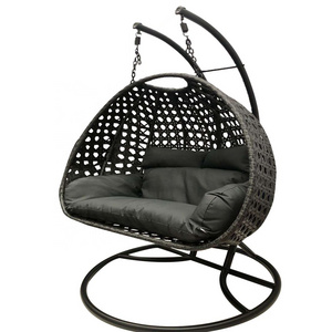 Handmade Black Resin Wicker 2 Person Hanging Chair Swing Double Man Hammock