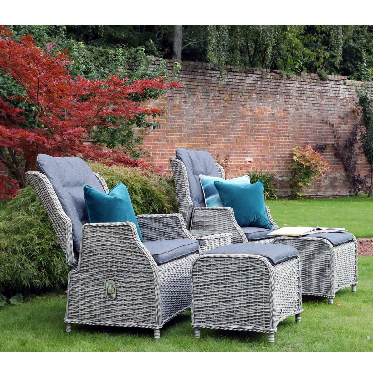 AUDU Classics All Weather Outdoor Furniture 2 seat Rattan High Back Reclining Armchair Set