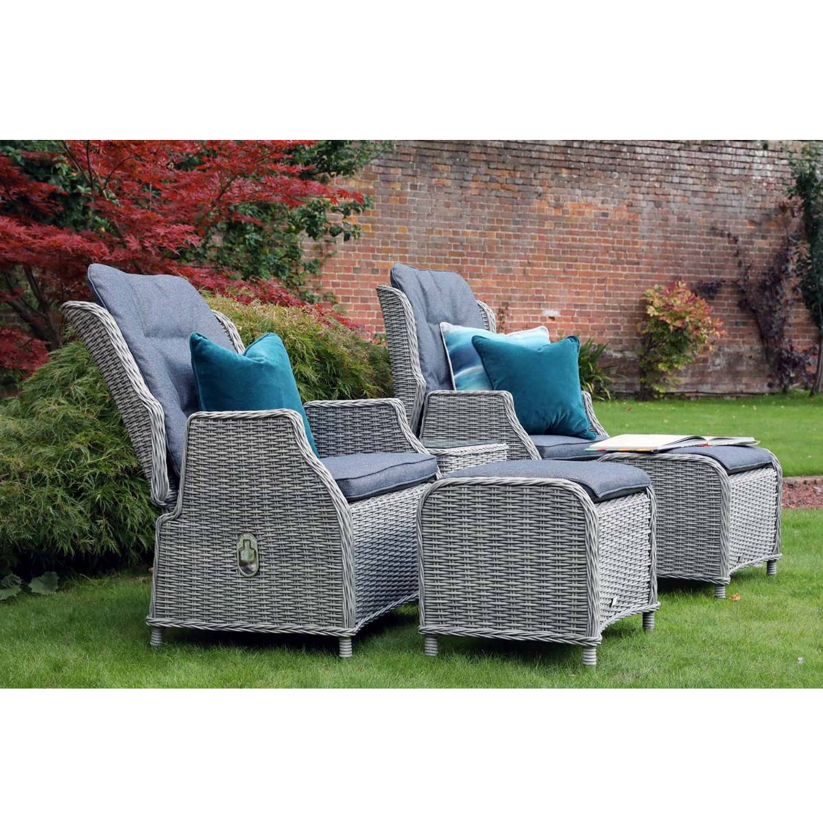 AUDU Classics All Weather Outdoor Furniture 2 seat Rattan High Back Reclining Armchair Set