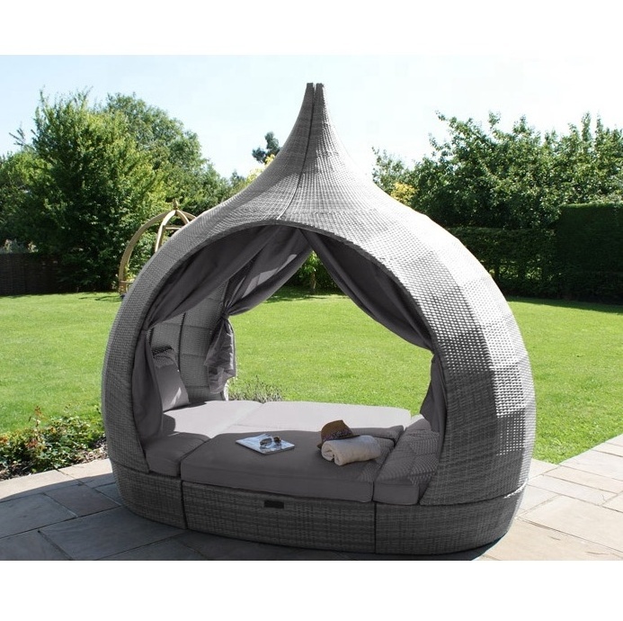 Audu Israel Luxury Modern Waterproof Rattan Outside Big Round Sunbeds Beach Chaise Lounge Wicker Aluminium Garden Outdoor Daybed