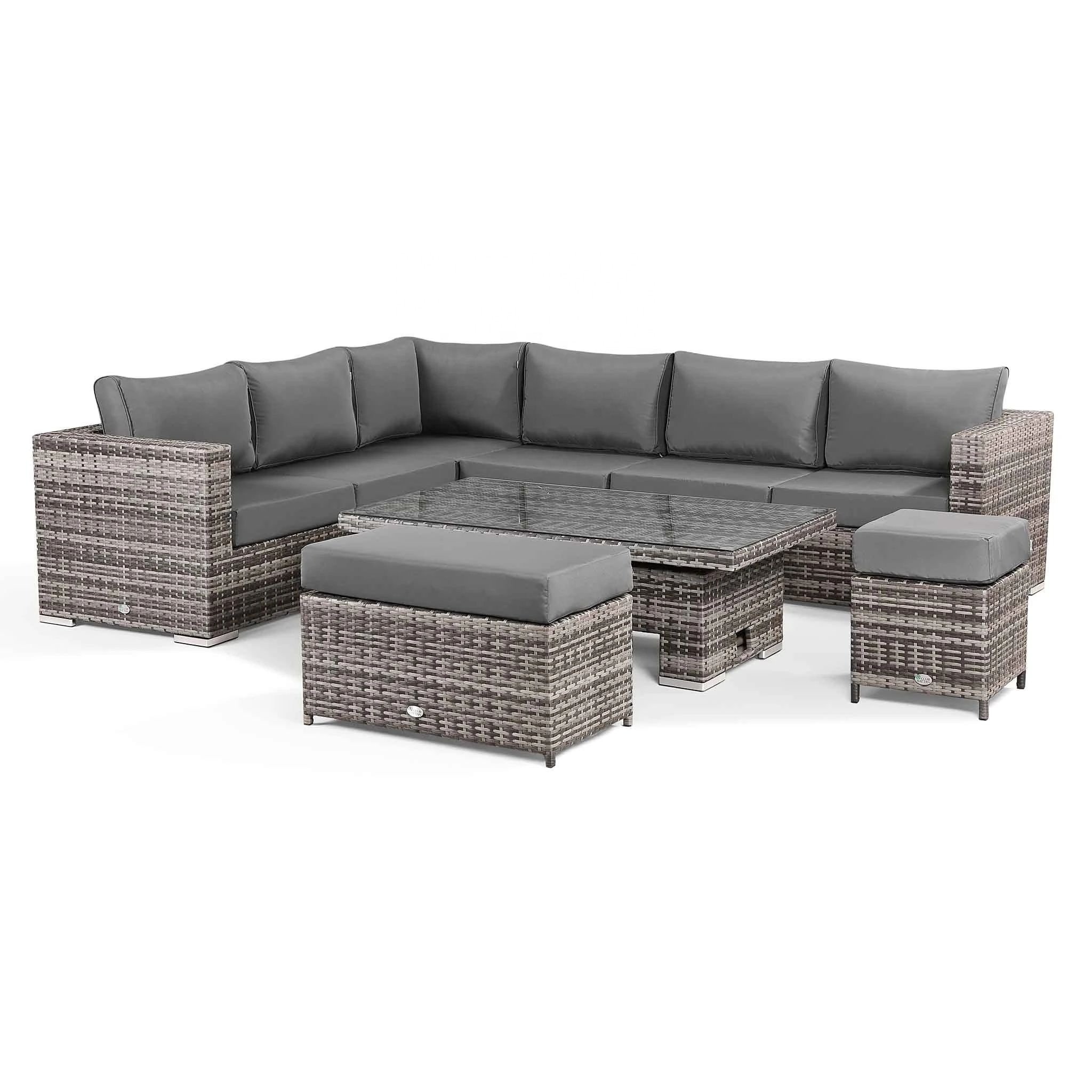 Tempered Glass Coffee Table and Cushions,Deck,Backyard Porch Wicker Patio Sectional Furniture Sets Outdoor Sofa Rattan Couch