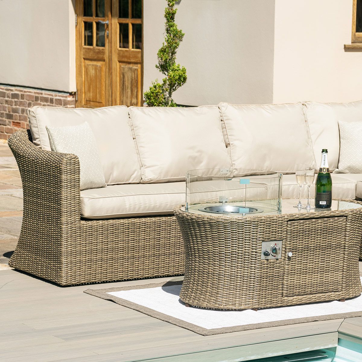 Outdoor Furniture Garden Patio Sofa Set With Propane Gas Fire Pit Table