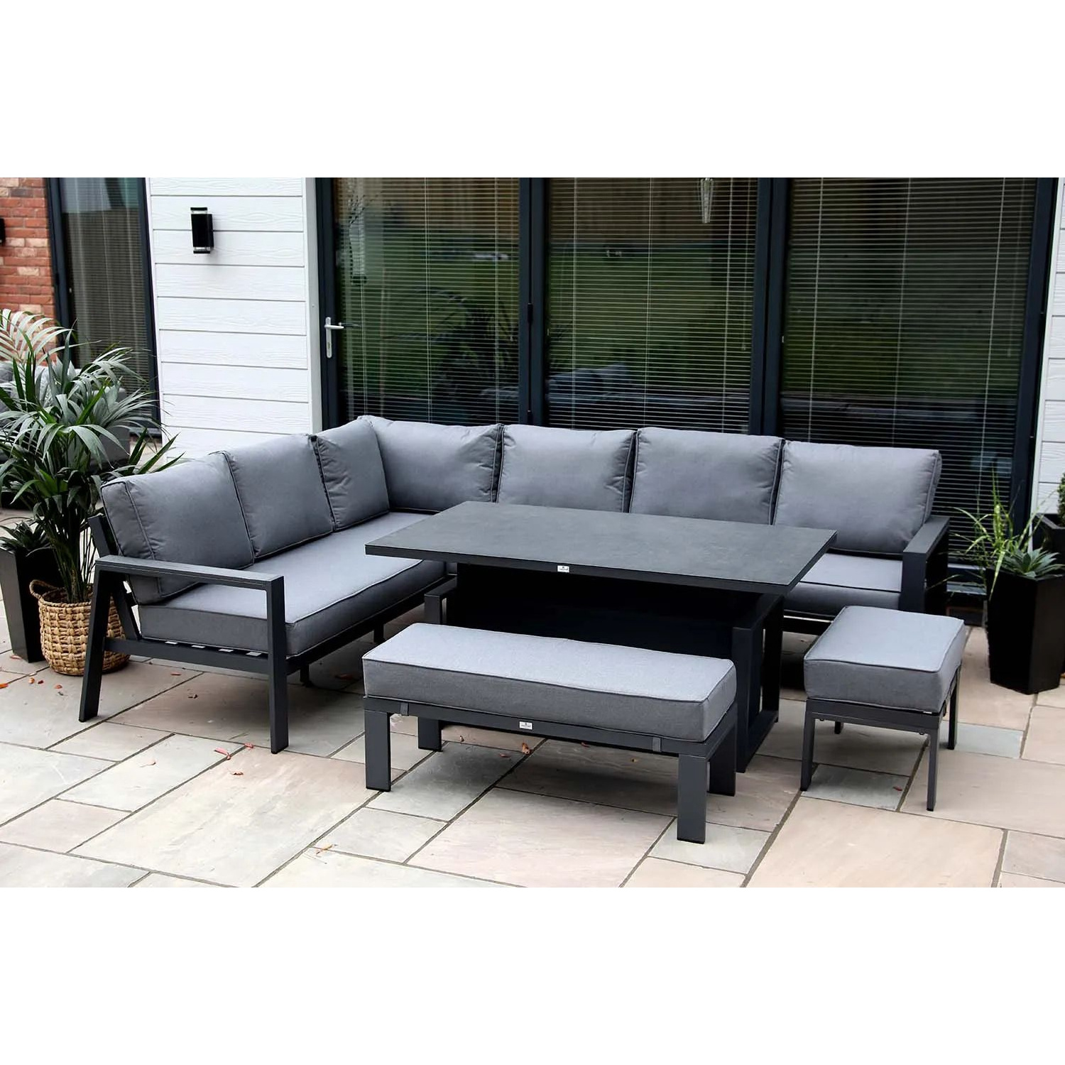 outdoor furniture dark grey corner Sofas exterior luxury modern Aluminum garden set patio garden sofas set with rising table