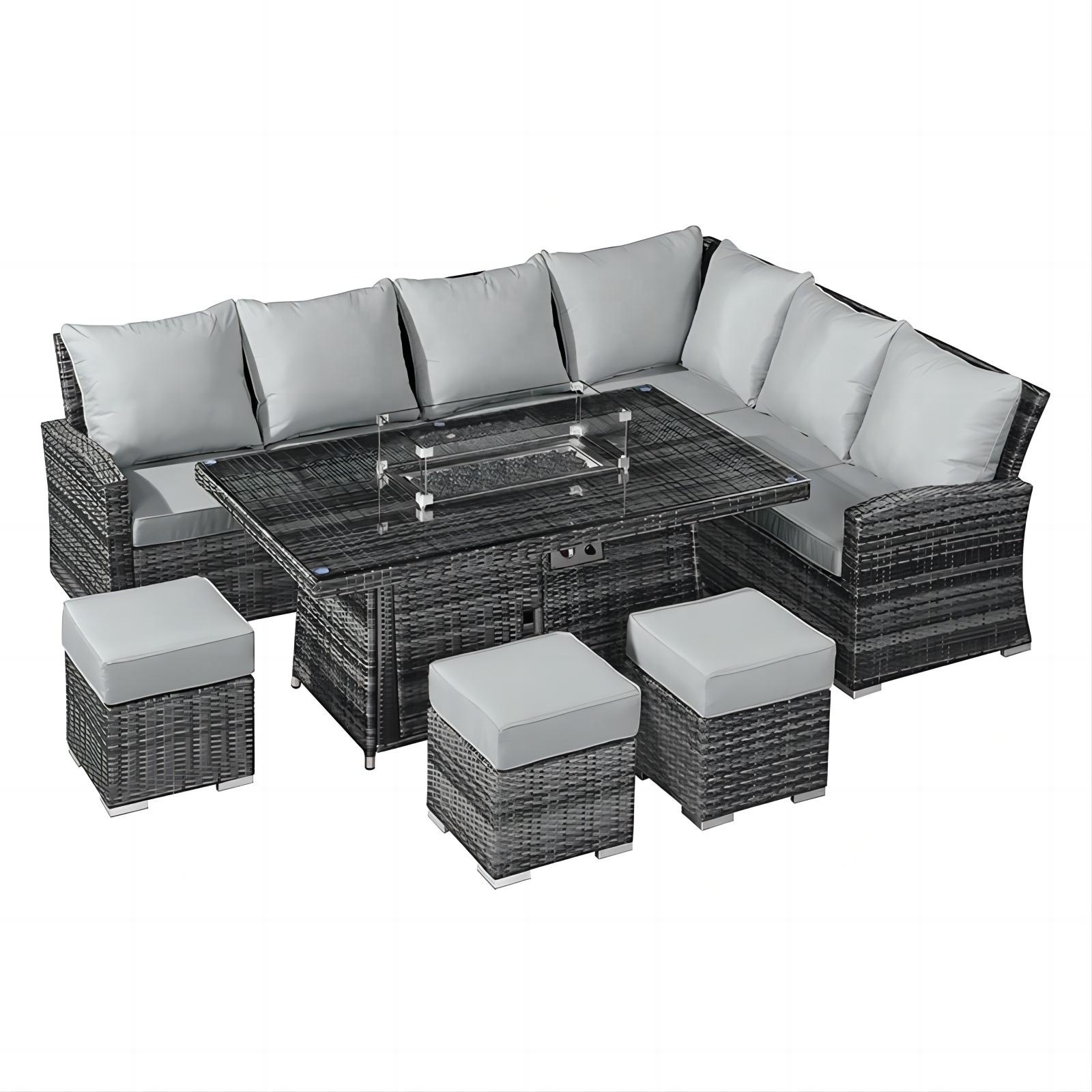 Balcony Terrace Wicker Outdoor Garden Patio Cheap London Rattan Furniture Outdoor Sofas Set With Propane Tank Fire Pit