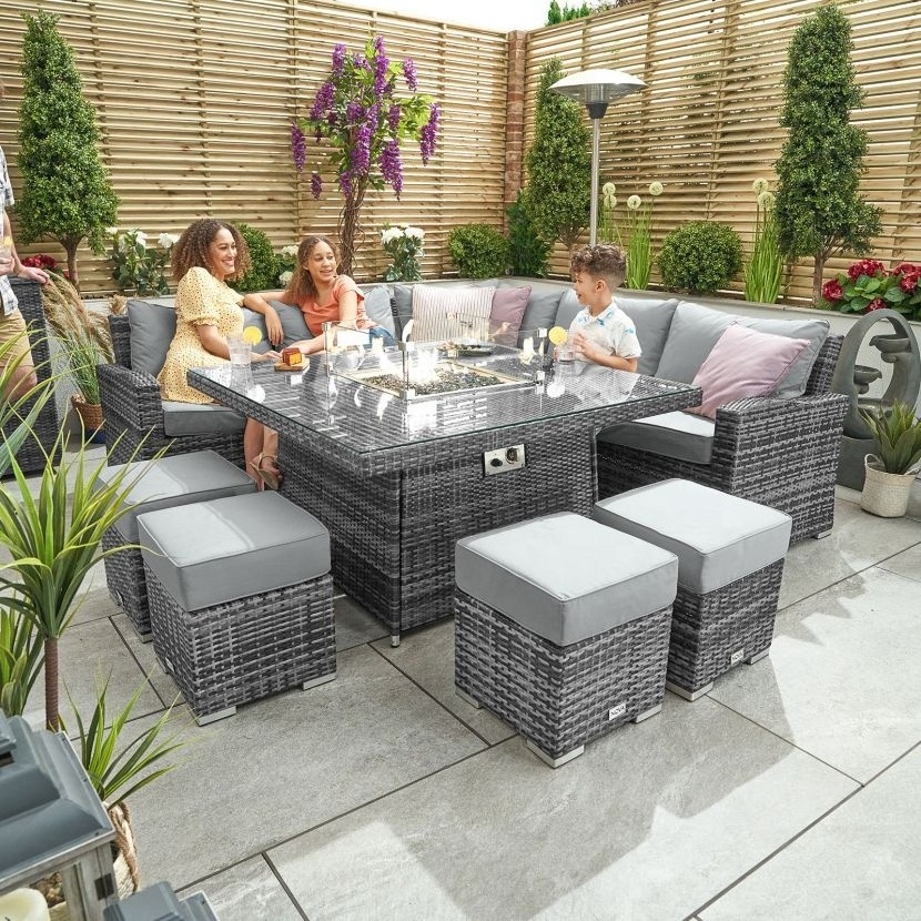 AUDU Southampton BBQ CAS Certificates Gas Rectangle Outdoor Fire Pit Table Rattan Fireplaces Dining Table Set Fire Pit