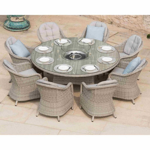 Audu rattan oxford 8 seat round fire pit dining set with heritage chairs