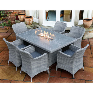 Cheap Outdoor rattan Furniture Waterproof 6 person rattan Dining set fire pit dining table