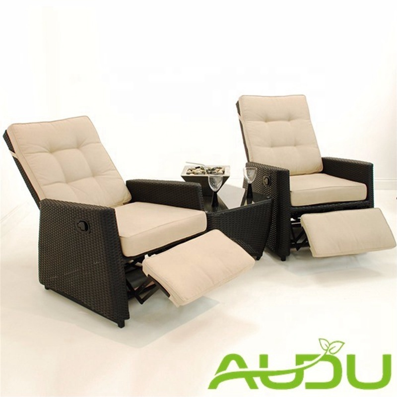 Audu Stock Black Height Adjustable Recliner Chair,Outdoor Garden Rattan Recliner Sofa Chair With Footrest