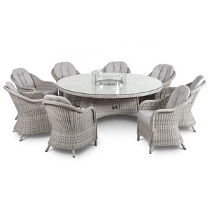 Maze Rattan Round Oxford 8 Seat Dining Set with Fire Pit