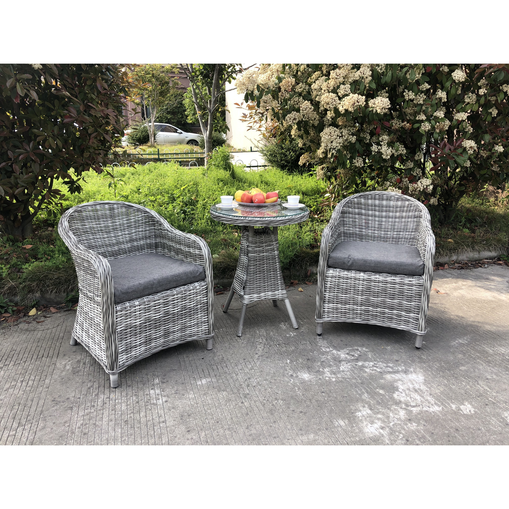 Classical spacious comfortable Outdoor Furniture Rattan Waterproof 2 person Dining sets rattan chair Garden Set