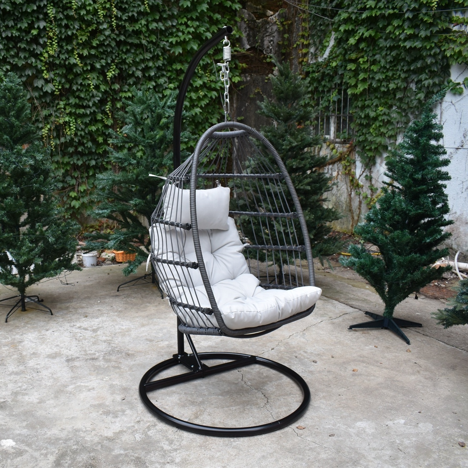 Lifetime Guarantee Collapsible Rattan Hanging Egg Chair Rattan Outdoor Terrace Rope Garden Patio Egg Swing Chair With Stand