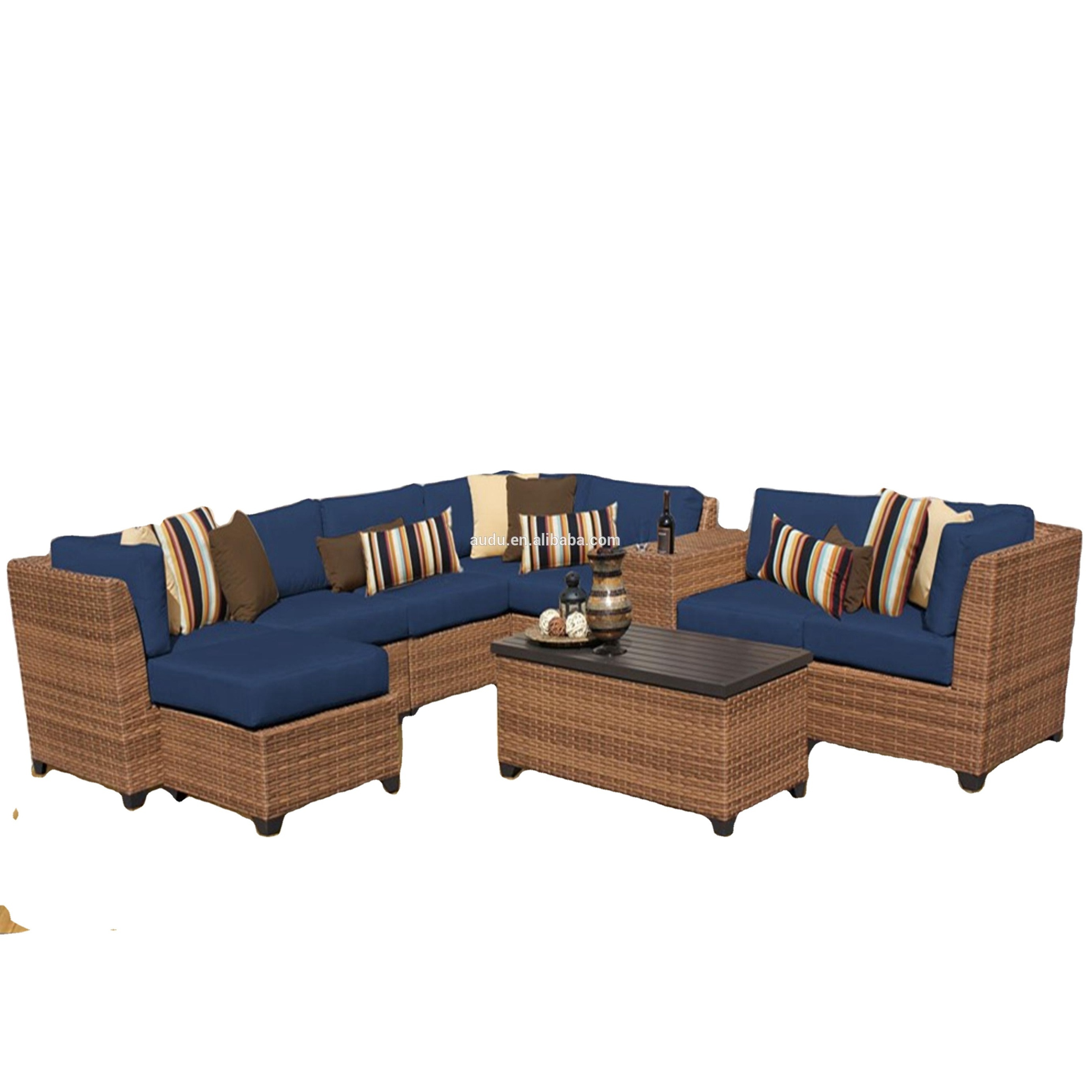 Audu free shipping rattan furniture with outdoor uv resistant and fire resistant cushion