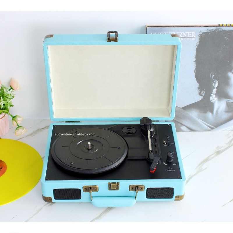 Portable suitcase tocadisco music system blue tooth speaker vinyl record player turntable for recording