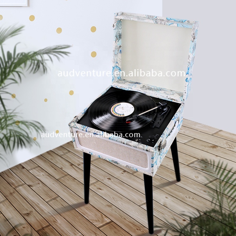 Self Standing Retro Turntable Vinyl Record Player Blue Tooth Record Player 2.0 Stereo Speaker Vinyl Player