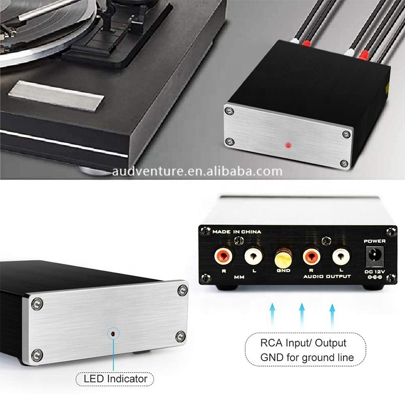 Stereo Audio Hi-Fi Gramophone MM Phono Preamp Turntable Preamplifier AUX  HIFI fever moving magnet amplifier with Grounding Post